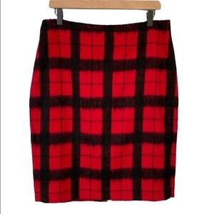 Talbots Wool Blend Buffalo Plaid Window Pane Pencil Skirt Lined Back Slit Warm